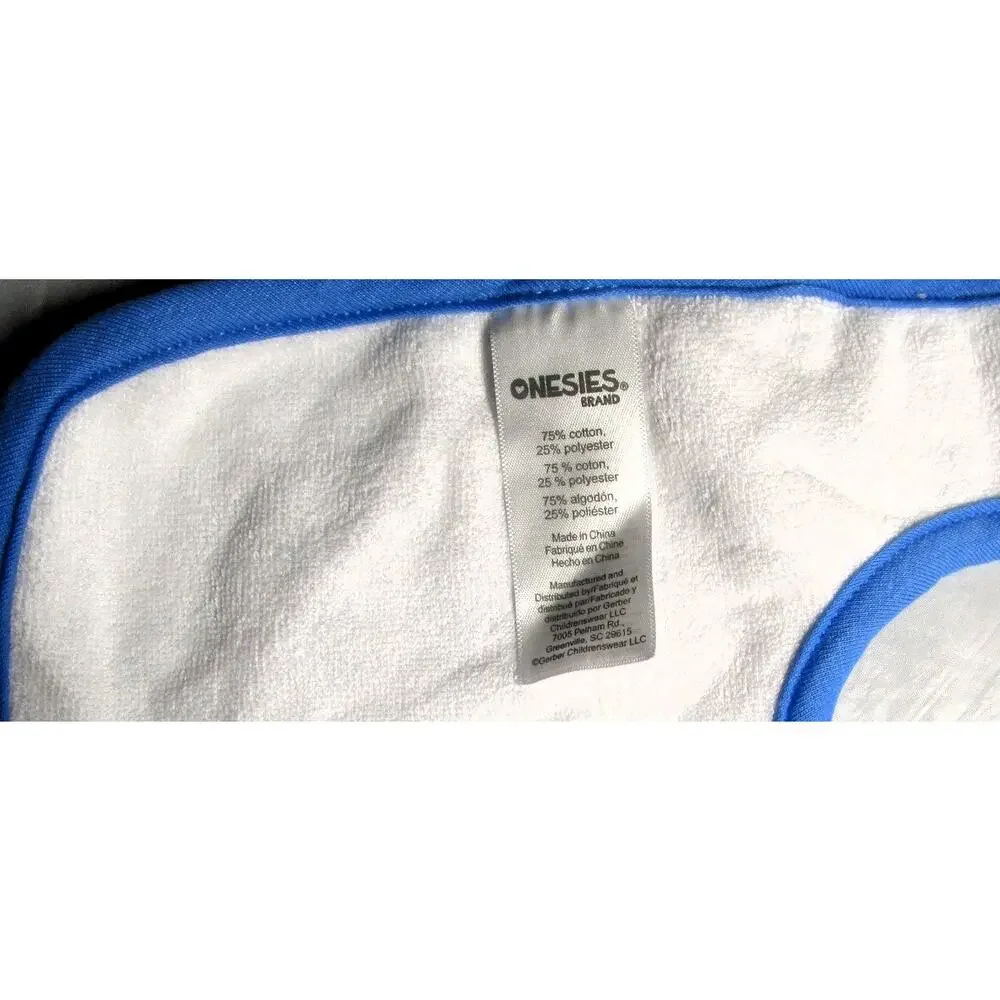 Gerber Onesies Feeding Bib Blue and White Cotton Blend Baby Boy Loop and Hook